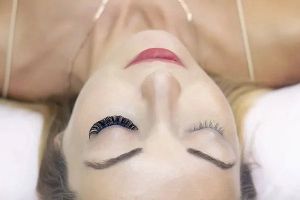 Eyelash Extension Procedure Woman Eye Long Eyelashes Close — Stock Photo, Image