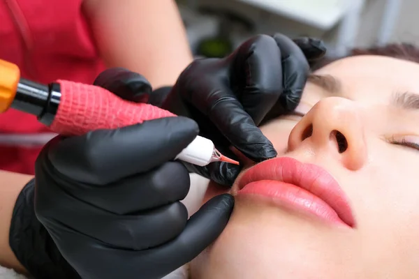 Close Permanent Lip Makeup Lip Tattoo Beautiful Lips — Stock Photo, Image