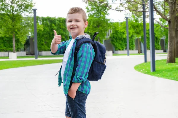 Schooljongen Straat Weg Naar School Terug Naar School Toont Als — Stockfoto