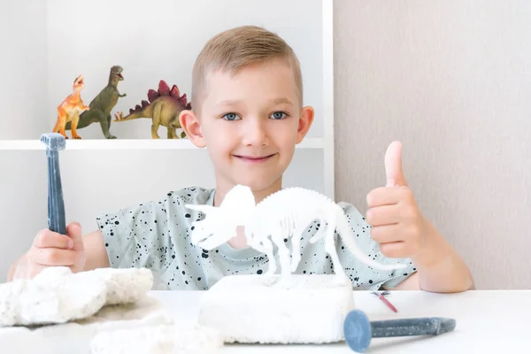 Niño Dedica Excavación Dinosaurios Juego Educativo Con Los Niños Niño —  Fotos de Stock