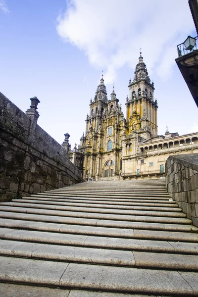 Stenen Trap Met Gevel Van Kathedraal Van Santiago Compostela Achtergrond — Stockfoto