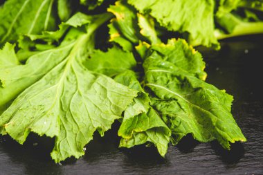 Şalgam yaprakları yansıtıcı siyah levhada