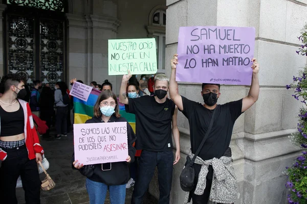 Coruna España Julio 2021 Participantes Manifestantes Con Una Pancarta Contra — Foto de Stock