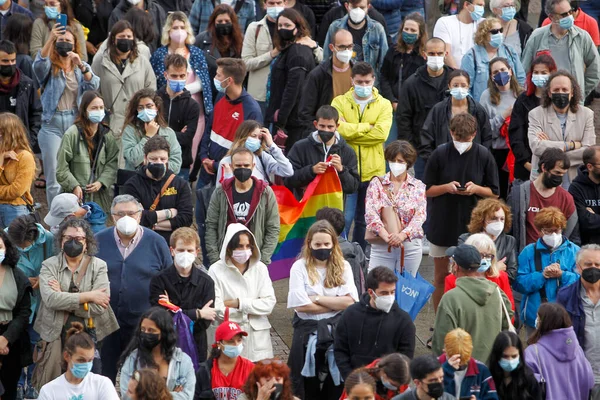 Coruna Espanha Julho 2021 Participantes Manifestantes Com Uma Bandeira Contra — Fotografia de Stock