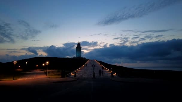 Timelapse Torre Las Héculas Atardecer Faro Romano Más Antiguo Del — Vídeos de Stock