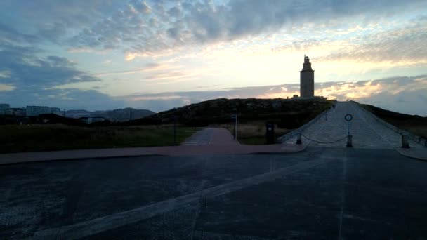 Timelapse Torre Héculas Pôr Sol Farol Romano Mais Antigo Mundo — Vídeo de Stock