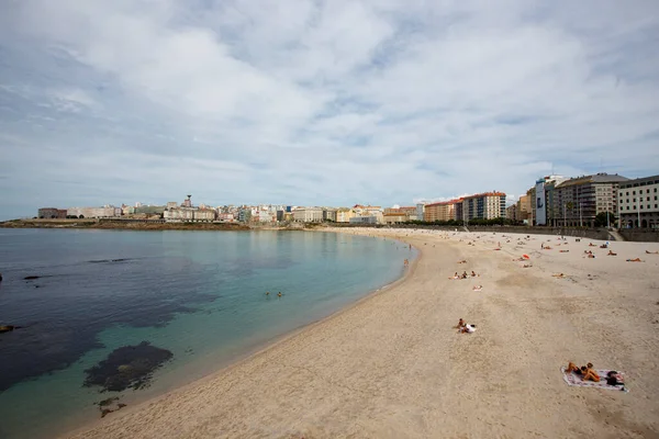 Panoramautsikt Över Stranden Orzan Och Staden Coruna Regionen Galicien Spanien — Stockfoto