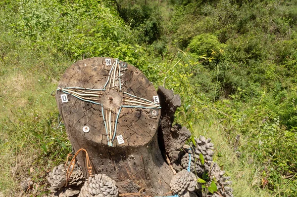 Kesik bir trenin gövdesine elle yapılmış ana gösterge.