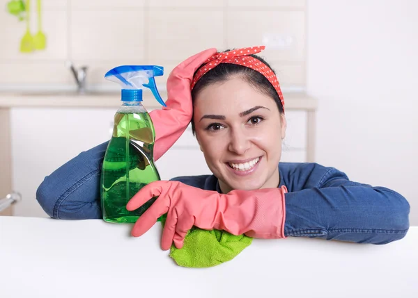 Schoonmaakster met white-board — Stockfoto