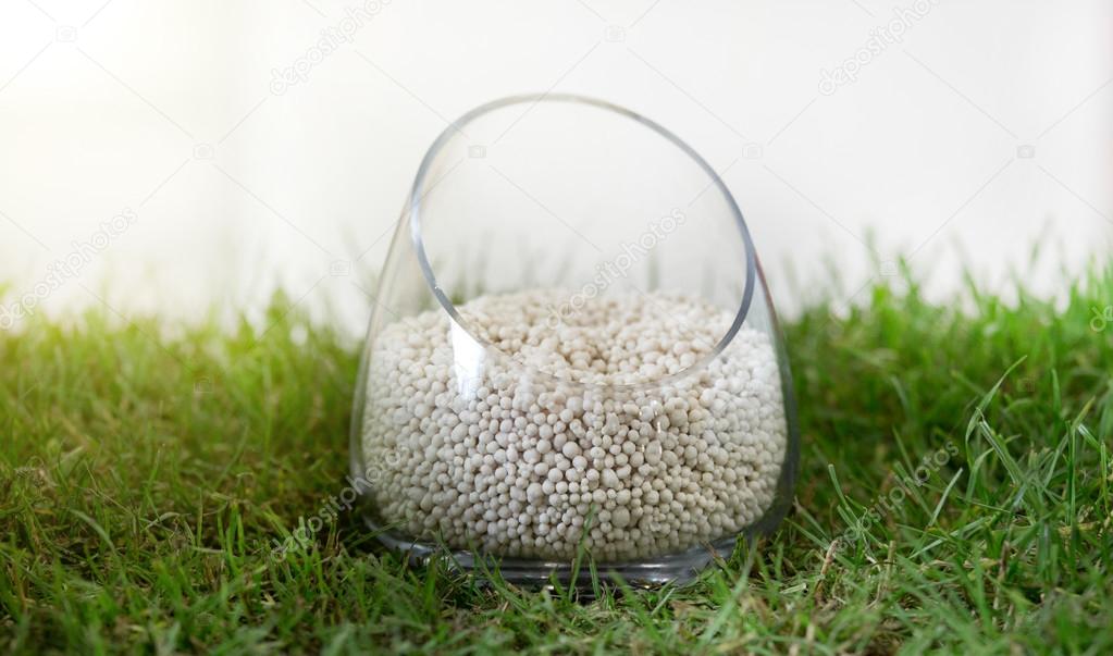 Mineral fertilizer on grass
