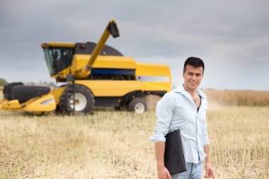 Çiftçi birleştirmek hasat ile sahada ayakta