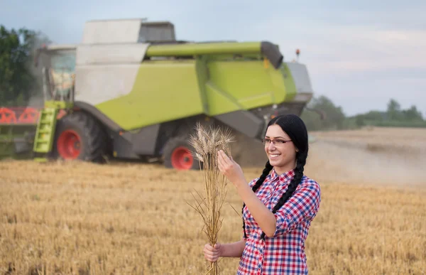 Chica en la cosecha de trigo — Foto de Stock