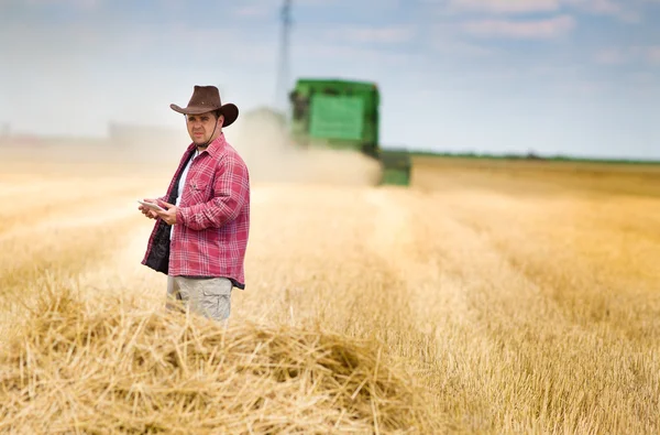 Agricultor no campo de trigo — Fotografia de Stock