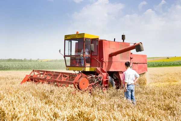 Business people with combine harvester — Stock Photo, Image