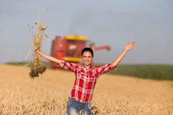 Buğday alanında gülümseyen kız — Stok fotoğraf