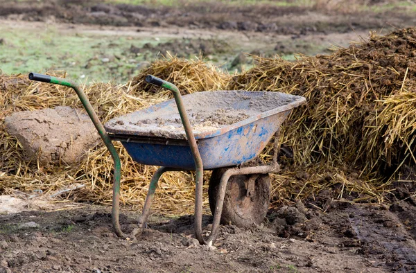 Wheelbarrow with cattle manure — Stock Photo, Image