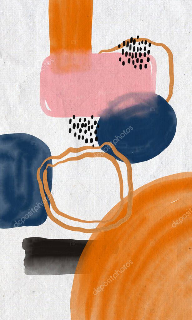 Minimalist hand paint abstract art background with watercolor spot. Brush painting is a textural decoration with an artistic acrylic design of a poster, banner, interior painting, leaflet
