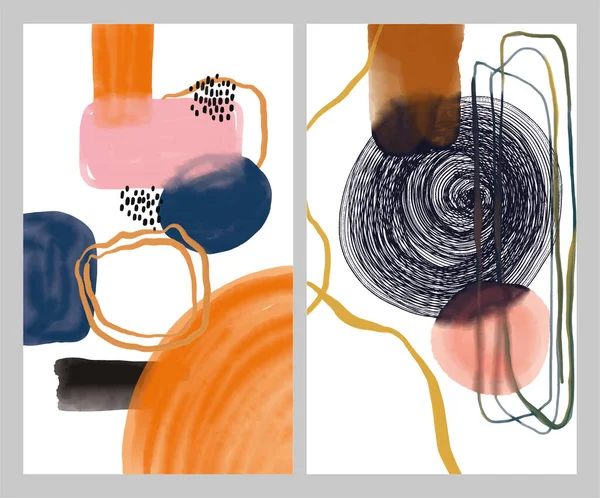 미니멀리즘 세트는 점으로 추상적 배경을 페인팅 페인팅 Brush Painting 포스터 — 스톡 벡터