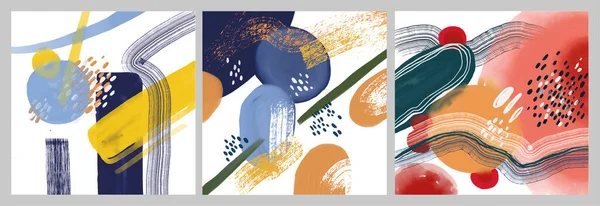 미니멀리즘 세트는 점으로 추상적 배경을 페인팅 페인팅 Brush Painting 포스터 — 스톡 벡터