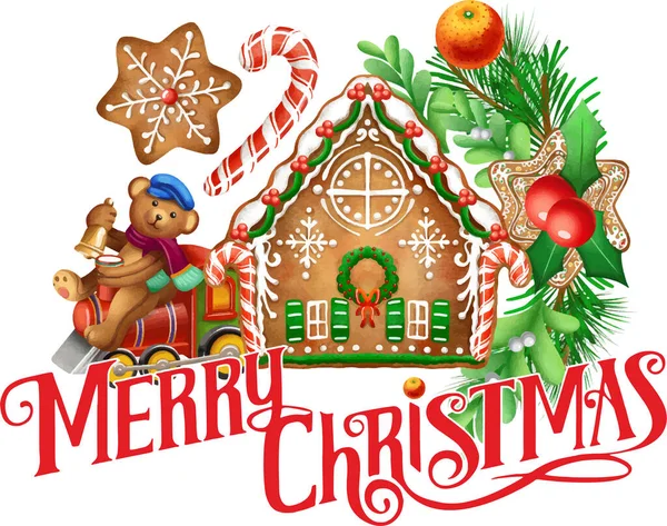 Noel Illüstrasyonu Noel Kartı Tatil Afişleri Tebrik Kartları Noel Oyuncakları — Stok Vektör