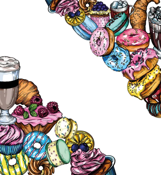 Illustrazione Più Veloce Ciambelle Caffè Dolci Biglietto Auguri Striscione Colazione — Foto Stock