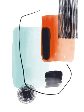 Vektör. Soyutlama. Minimalist stil. Resimli kartpostallar. Fırça ve boya darbeleri. Boya, suluboya, çizgiler, pastel renkler, doku..