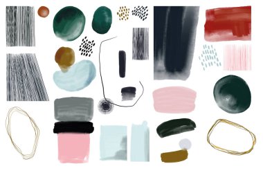 Soyutlama. Resim yapmak. Resimli kartpostallar. Boya, fırça darbeleri, çizgiler, noktalar. İç mekan için resimler.