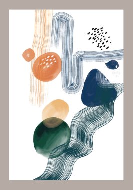 Soyutlama. Resim yapmak. Resimli kartpostallar. Boya, fırça darbeleri, çizgiler, noktalar. İç mekan için resimler.