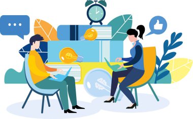 Modern parlak düz tasarım. Uzaklık öğrenme, çevrimiçi kurslar, ev eğitimi, bilgisayar işi.