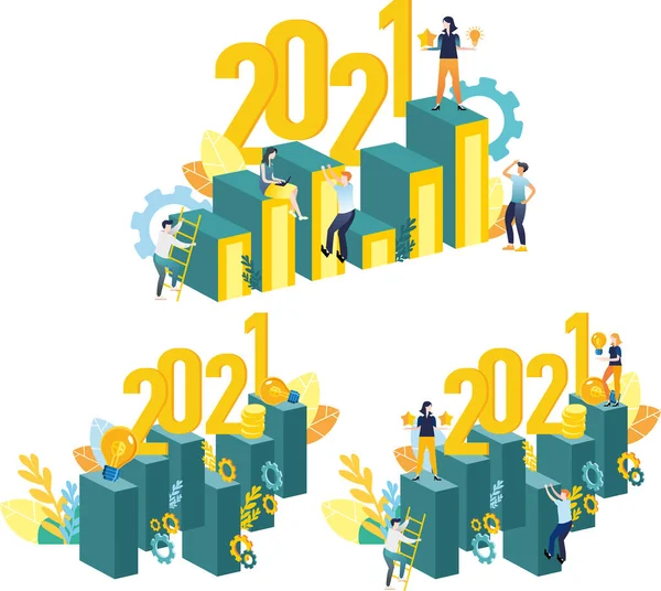 Podniková Ilustrace 2021 Cesta Úspěchu Novém Roce Kariérní Růst Dosažitelný — Stock fotografie