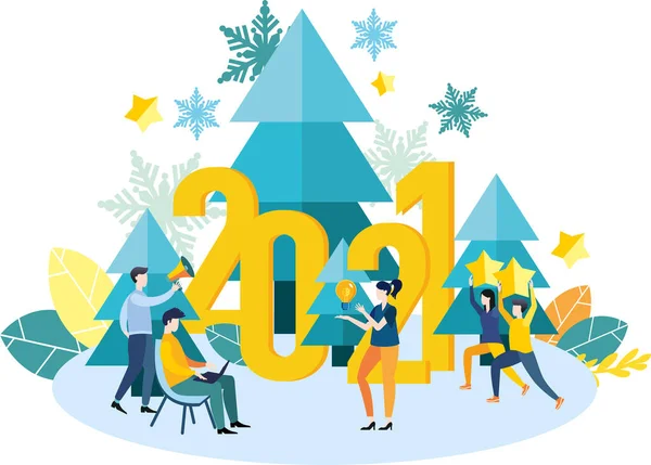 Επιχειρηματική Απεικόνιση Του Νέου Έτους 2021 Επίπεδη Σχεδίαση Μια Ομάδα — Διανυσματικό Αρχείο