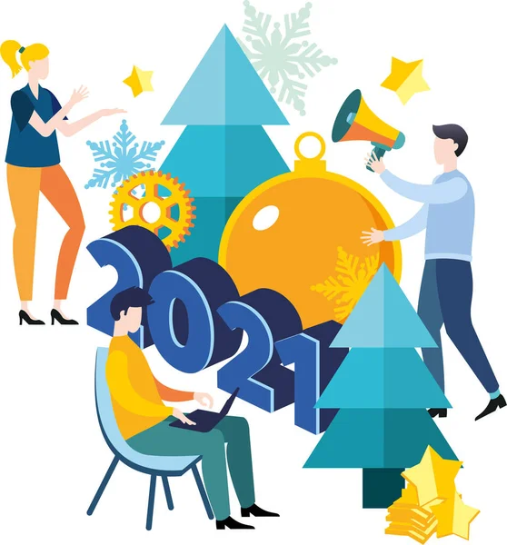 New Year Business Illustration 2021 Плоский Дизайн Группа Людей Мужчин — стоковый вектор