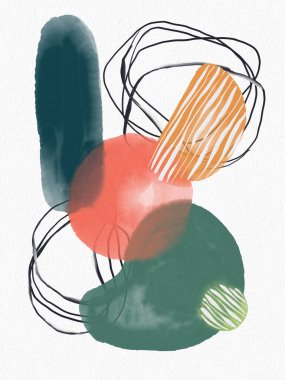 Soyutlama. Resimsel soyutlama. Fırça darbeleri, boyalar, parmak izleri ve çizgiler. Renkli tasarım kartları. Duvar kağıtları, afişler ve kartpostallar..