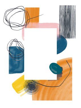 Soyut kartpostallar. Resimsel soyutlama. Fırça darbeleri, boyalar, parmak izleri ve çizgiler. Renkli tasarım kartları.