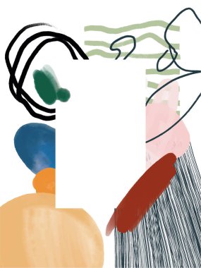 Soyut kartpostallar. Resimsel soyutlama. Fırça darbeleri, boyalar, parmak izleri ve çizgiler. Renkli tasarım kartları.