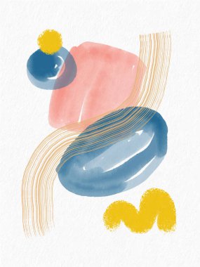 Minimalist el boyası, suluboya lekeli soyut sanat arkaplanı. Fırça resmi, bir posterin, afişin, iç tablonun, broşürün ve ambalajın sanatsal akrilik dizaynlı bir dekorasyonudur.