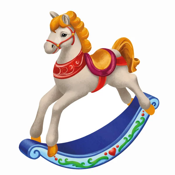 Kerstfiguur Schommelpaard Kerstversiering Vakantie Paard Heldere Kleurrijke Illustratie — Stockvector