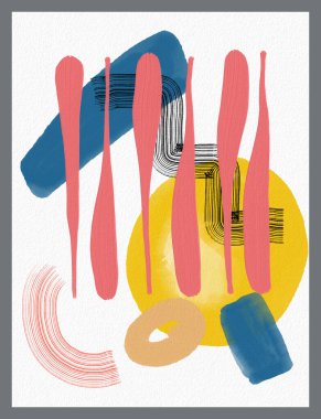 Minimalist el boyası, suluboya lekeli soyut sanat arkaplanı. Fırça resmi, bir posterin, afişin ya da iç resmin sanatsal akrilik tasarımı ile bir desensel dekorasyondur..