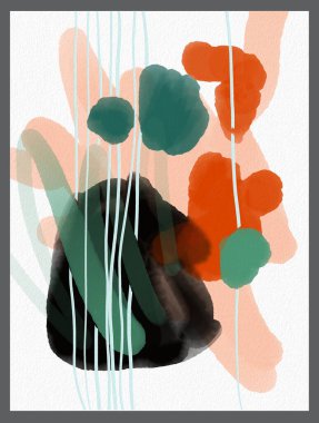 Minimalist el boyası, suluboya lekeli soyut sanat arkaplanı. Fırça resmi, bir posterin, afişin ya da iç resmin sanatsal akrilik tasarımı ile bir desensel dekorasyondur..