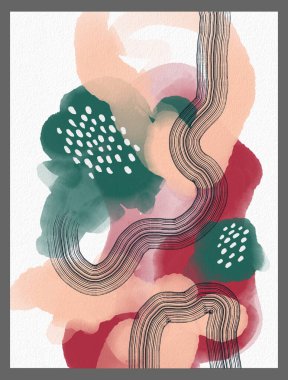 Minimalist el boyası, suluboya lekeli soyut sanat arkaplanı. Fırça resmi, bir posterin, afişin ya da iç resmin sanatsal akrilik tasarımı ile bir desensel dekorasyondur..