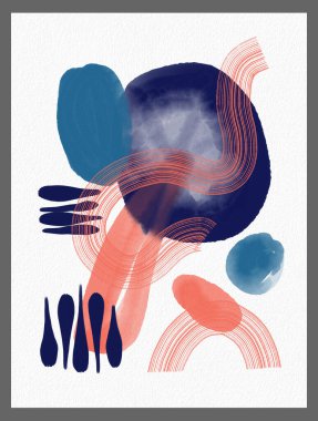 Minimalist el boyası, suluboya lekeli soyut sanat arkaplanı. Fırça resmi, bir posterin, afişin ya da iç resmin sanatsal akrilik tasarımı ile bir desensel dekorasyondur..