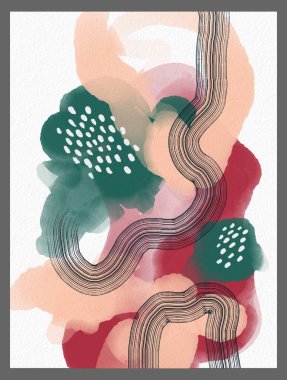 Minimalist el boyası, suluboya lekeli soyut sanat arkaplanı. Fırça resmi, bir posterin, afişin ya da iç resmin sanatsal akrilik tasarımı ile bir desensel dekorasyondur..