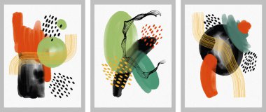  Minimalist el boyası, suluboya lekeli soyut sanat arkaplanı. Fırça resmi, bir posterin, afişin ya da iç resmin sanatsal akrilik tasarımı ile bir desensel dekorasyondur..