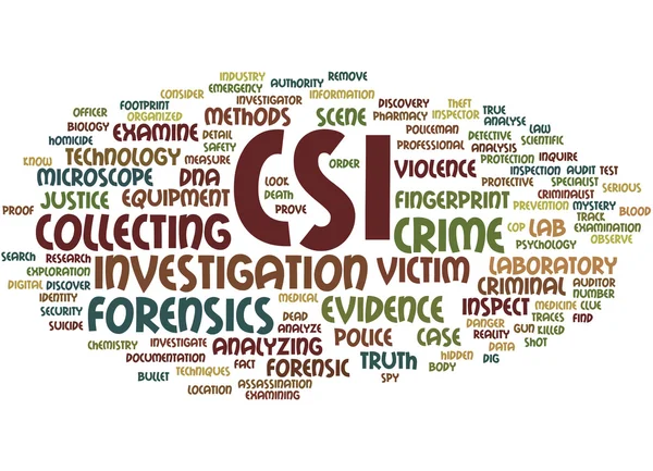CSI, koncepcja Crime Scene Investigation słowo cloud 9 — Zdjęcie stockowe