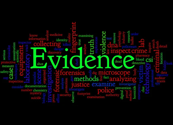 Evidence, word cloud concept 4 — Stock Photo, Image