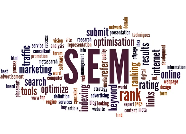 SEM, optimización de marketing de motores de búsqueda word cloud concept 5 —  Fotos de Stock