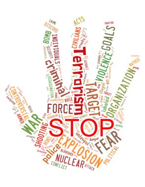Stop Terrorism, Stop War, Stop Violence, word cloud concept clipart