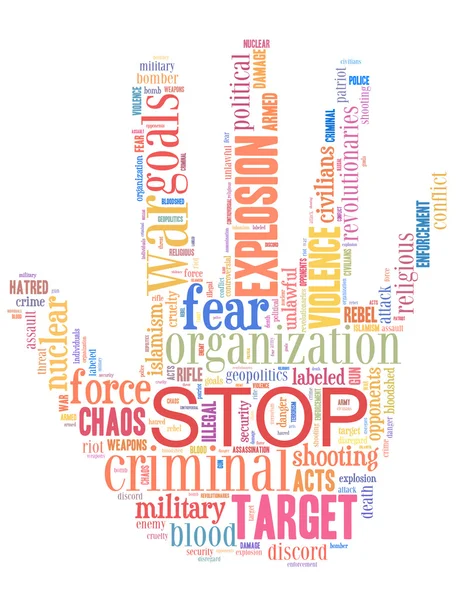 Przystanek terroryzmu, Stop wojnie, Stop przemocy, słowo cloud koncepcja 5 — Zdjęcie stockowe
