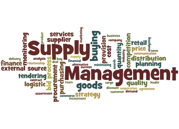 Zarządzanie, słowo cloud koncepcja 6 dostaw — Zdjęcie stockowe