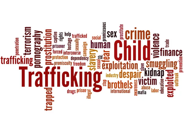 Kinderhandel, Wort-Wolke-Konzept — Stockfoto